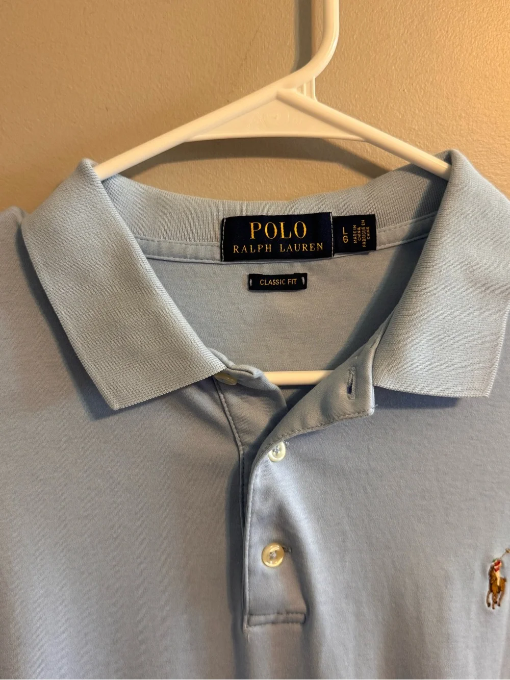 Polo Ralph Lauren Men's L Classic Fit Light Blue Cotton Pony Polo Shirt